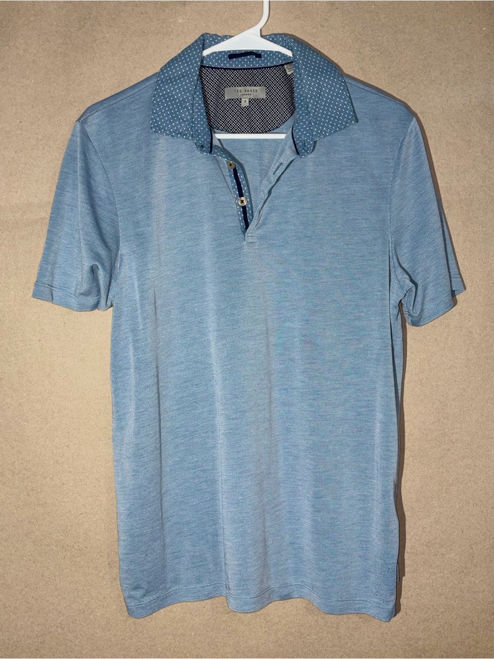 Ted Baker Men’s Pale Blue Polo with Patterned Contrast Collar